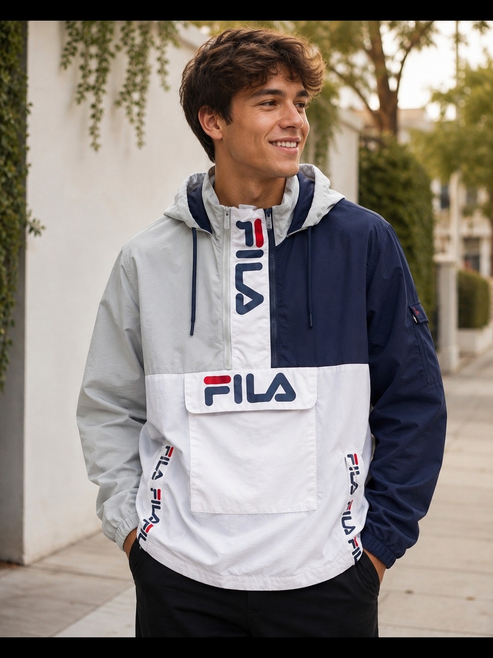 FILA MENS PARALLAX POPOVER JACKET LM911463-036 WHT/GRY/BLU